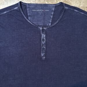 John Varvatos Shirt Mens Large Blue Henley Short Sleeve Peruvian Cotton